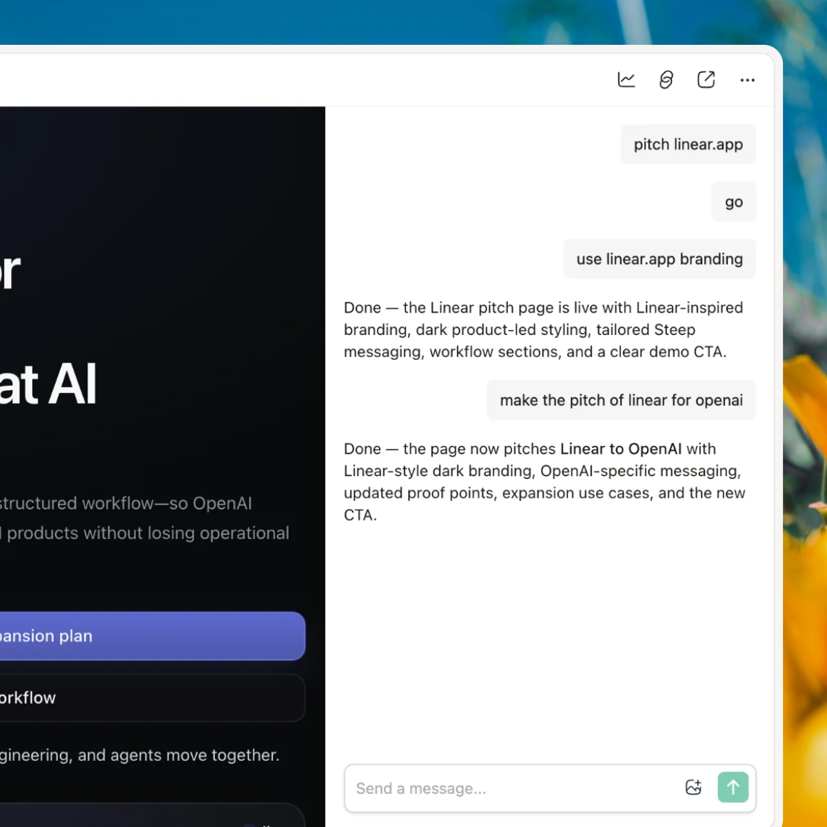 Cluoa chat interface building a personalized pitch page